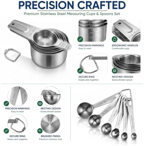 AIKEXIN Stainless Steel Measuring Cups & Spoons Set, Precision Baking