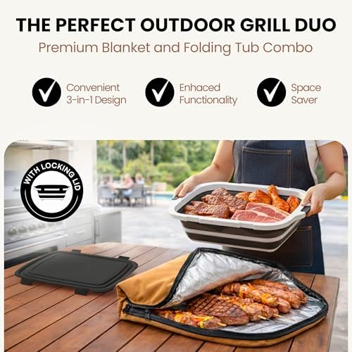 BBQ Prep Tub with BBQ Blanket, 16L Multifunctional Camping Cutting