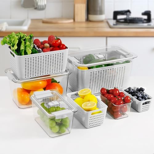 LUXEAR 4 Pack Fruit Vegetable Containers for Fridge, Produce Saver