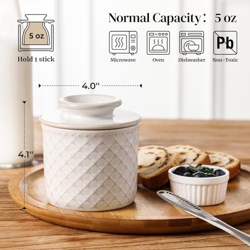DOWAN French Butter Crock for Counter with Water, Ceramic Butter Dish
