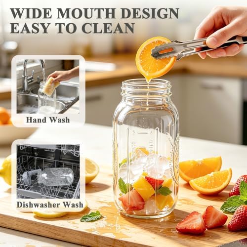 Mason Jar Pitcher with Lid 64oz Airtight&Leak-Proof Glass Iced Tea