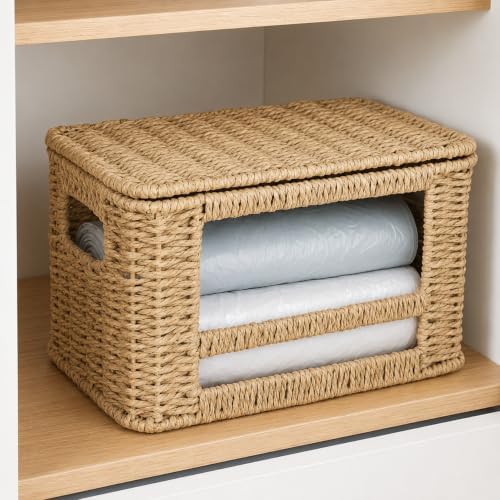 Trash Bag Organizer, Paper Rope Garbage Bag Dispenser Holder for