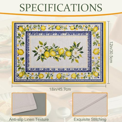 Lemon Branches Fabric Placemats,Vintage Rustic Country Table Placemats