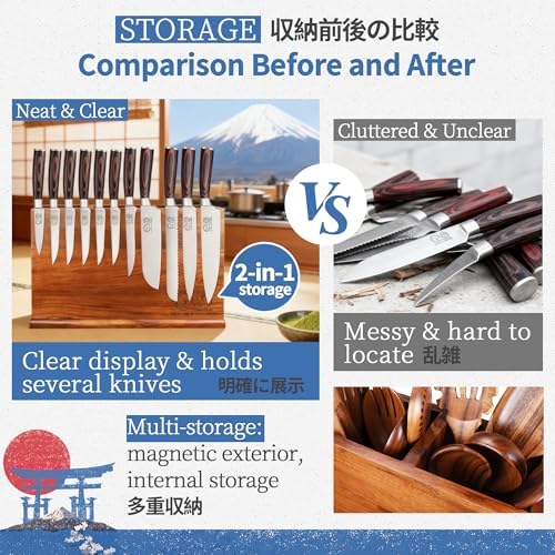 XYJ Acacia Wood Utensil Holder, 3-Compartment