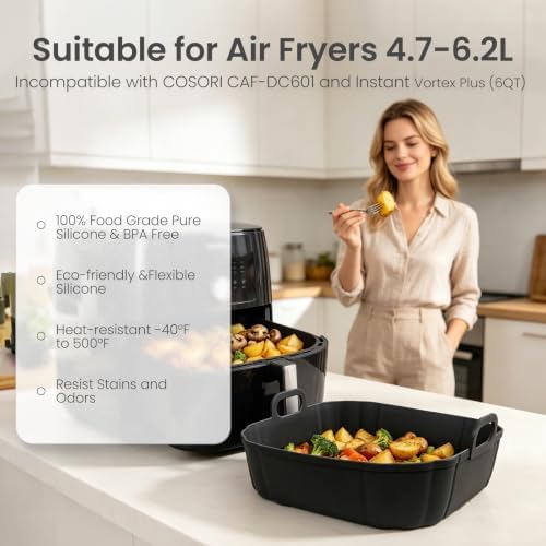Redfly 2 Pack Silicone Air Fryer Liners,Square Reusable to 8.5in Air