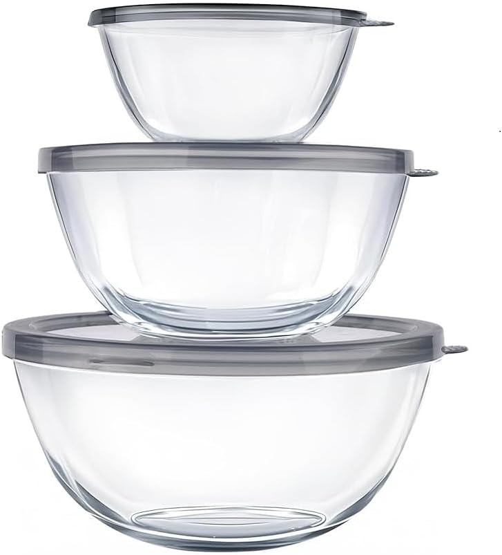 Glass Mixing Bowls with Lids Set,3-Piece Nesting