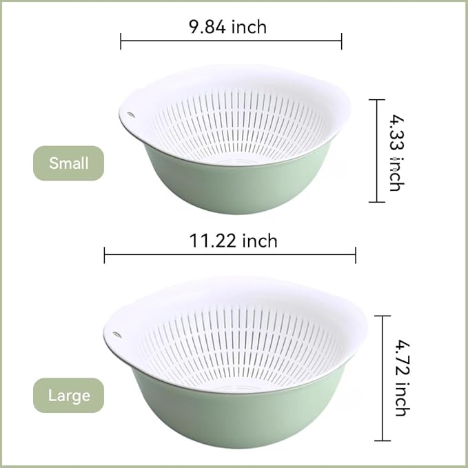 Colander Bowl Set of 2, Nesting Large Capacity Plastic Food Strainer - Image 2