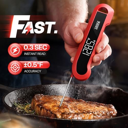 0.3 Sec Instant Read Digital Meat Thermometer, Red