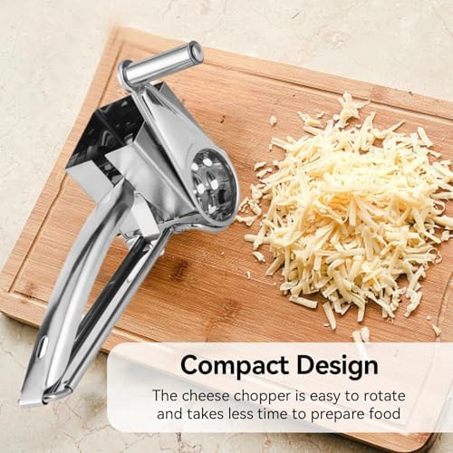 Rotary Cheese Grater, Stainless Steel, 3 Drum Blades