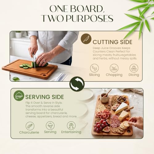 3-Piece Bamboo Cutting Boards - Large Wood Cutting Boards for Kitchen