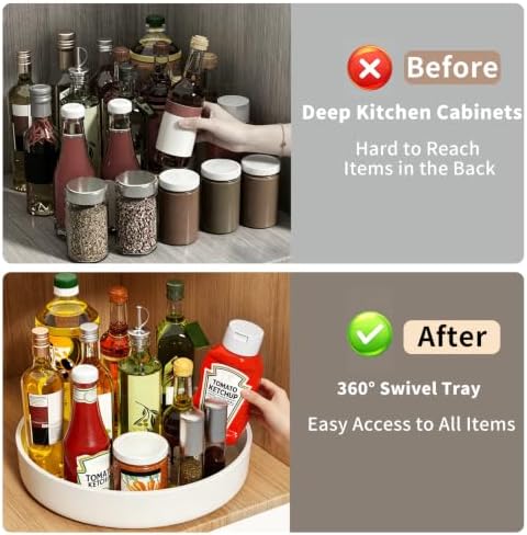 Lazy Susan Organizer Turntable, 11.8" Rotating Spice Rack Organization with Non-Slip Base & Raised Lip, Pantry Organizers and Storage for Cabinet, Kitchen, Bathroom, Countertop, Refrigerator