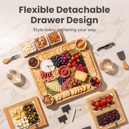 SMIRLY Bamboo Charcuterie Board Set with Serving Accessories (4-Drawer)