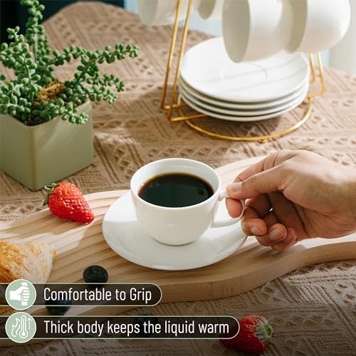BTaT- Cappuccino Cups with Saucers 8 oz, Set of 12, White Porcelain