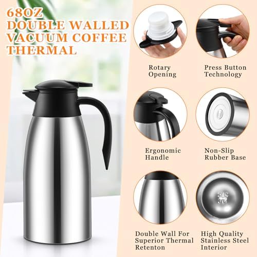 Norme 2 Pcs Thermal Coffee Carafe Creamer, Silver, 68 oz