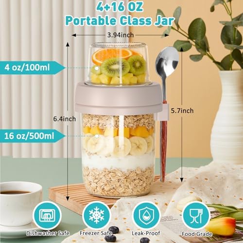 4 Pack 20 oz Glass Overnight Oats Containers with Lids
