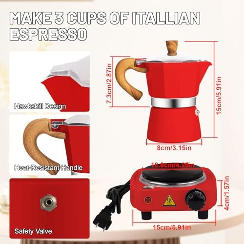 2-in-1 Moka Pot Espresso Set, 3 Cup Aluminum