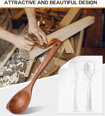 Wooden Spoons for Cooking, Natural Premium Teak Wood Corner Spoon