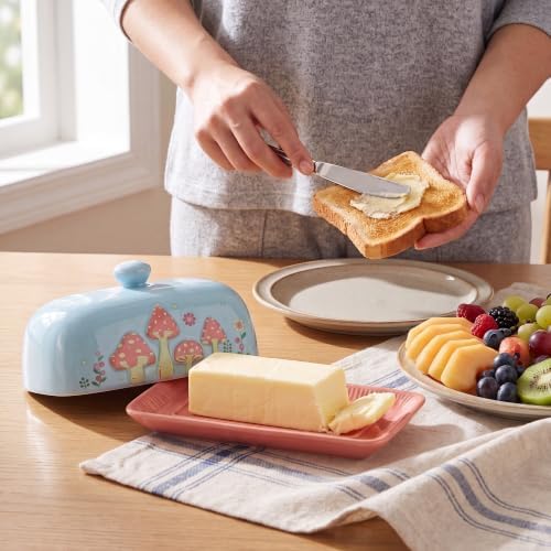 Ceramic Butter Dish with Lid for Countertop, Butter Holder, Cottage