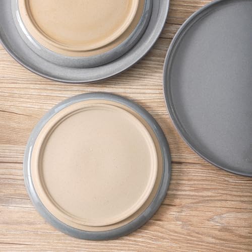 8 Inch Ceramic Dinner Plates Set of 4, Dark Gray, High Edges
