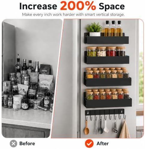 SMRCAD 4-Pack Magnetic Spice Rack with Hook