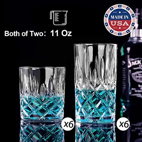 Drinking Glasses, 12 Piece Crystal Glass Cups, Mixed Glassware Set