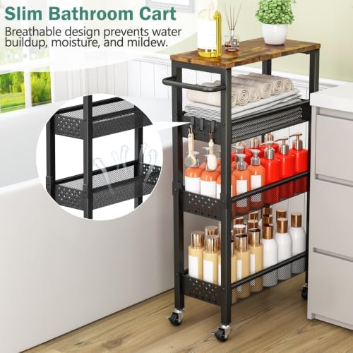Vivihomety 4-Tier Slim Rolling Laundry Cart, Metal