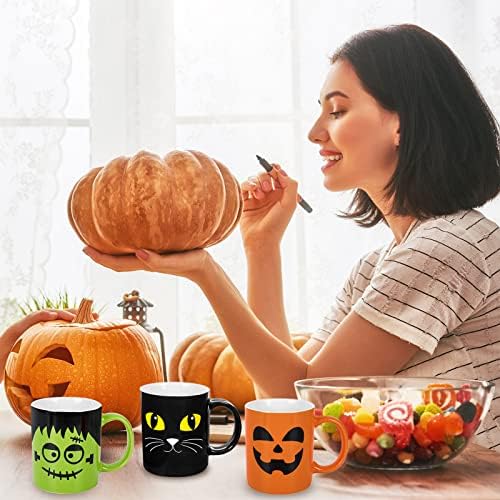 Whaline 4Pcs Halloween Mug Set 12oz Pumpkin Cat Monster Ghost Holiday