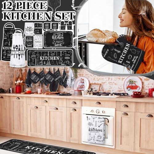 Fourluoo 12-Piece Farmhouse Kitchen Set, Towels and Apron
