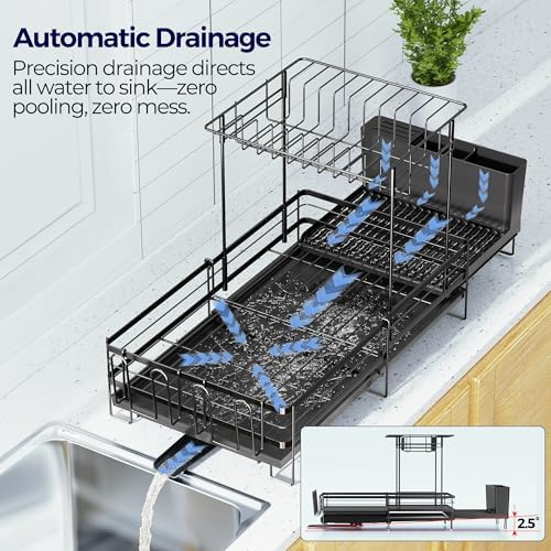 Large Expandable Dish Drying Rack, Black