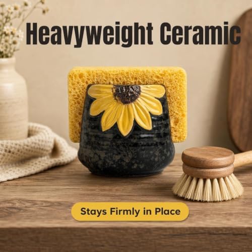 Ceramic Sunflower Dish Sponge Holder for Kitchen Sink