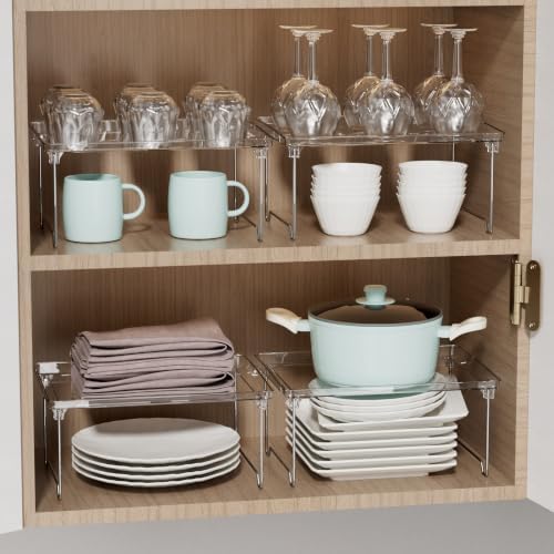 STARLATTA 2 Pcs Cabinet Organizer Shelf, Stackable Kitchen Counter
