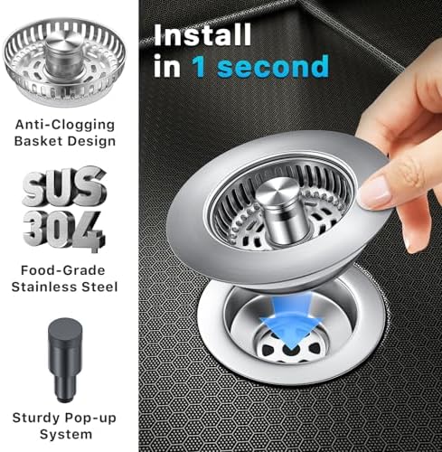 3-in-1 Stainless Steel Kitchen Sink Drain Strainer, JOMST Kitchen