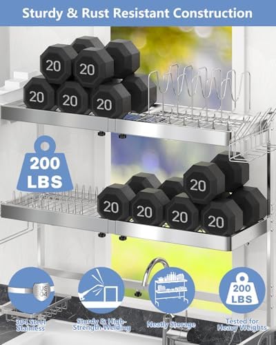 3-Tier Expandable Stainless Steel Over-the-Sink Dish Rack