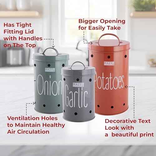 HAZEL Onion Potato Garlic Storage Container Set of 3 | Galvanized
