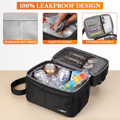 opux Insulated Lunch Bag, Double Decker (Black)