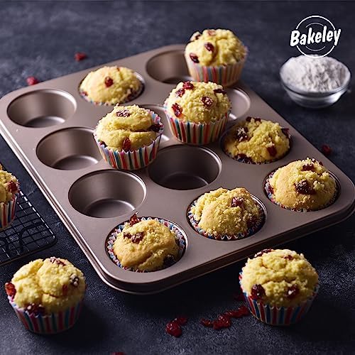 Muffin Cake Pan 12-Cavity, Heavy Duty Carbon Steel, Non-Stick Cupcake