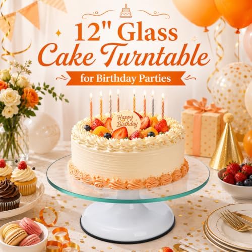 12" Glass Cake Turntable with 6 Icing Piping Tips, 1 Piping Bag