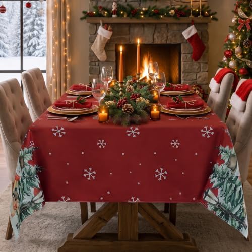 Romanstile Red Christmas Tree Snowman Tablecloth 60 x 84 Inch
