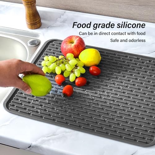 Silicone Dish Drying Mat Extra Large 30x24, Reversible Microfiber