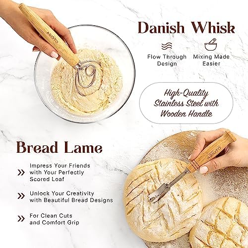 ABIOTO Sourdough Bread Baking Kit - 14-Piece Set with 10" Round & 11"