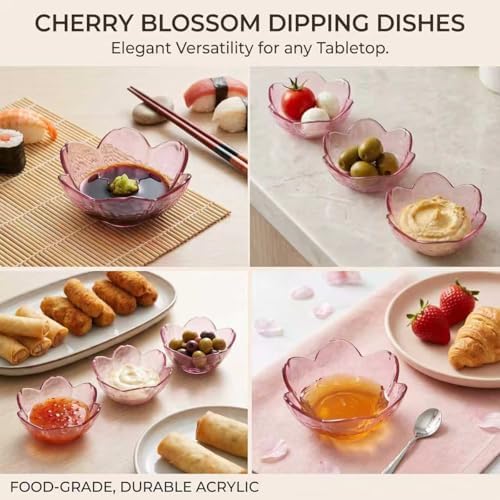 6 Small Pink Plastic Bowls, 2 Oz Sakura Dipping Sauce Dish Set