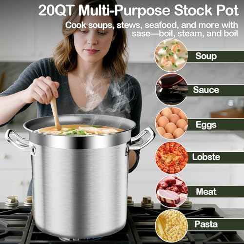 Stock Pot-20QT Stainless Steel Stockpot with Lid, Heavy Duty Tri-Ply