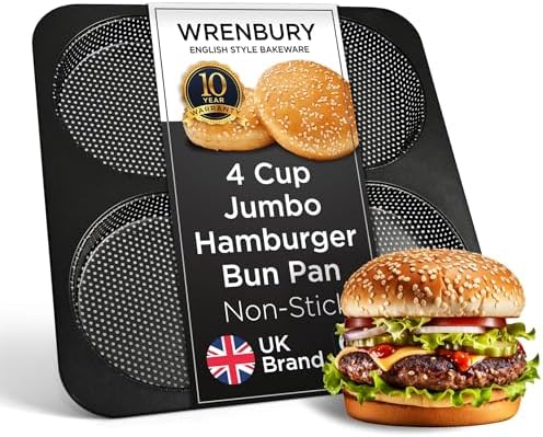 Wrenbury Hamburger Bun Pan Carbon Steel Nonstick - 4-Cavity Baking