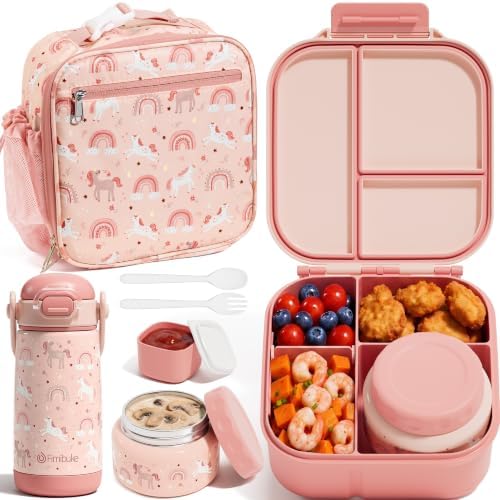 Fimibuke Kids Bento Lunch Box w/Insulated Water Bottle, Lunch Bag &