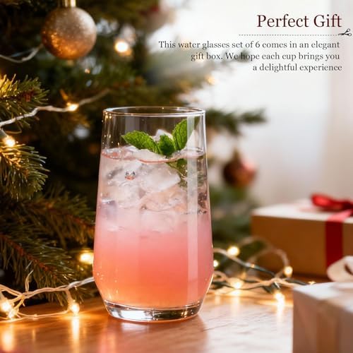 Drinking Glasses Set of 6, 16oz Crystal Clear Water Glasses Set
