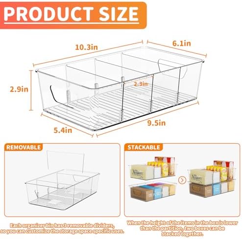 Clear Stackable Snack Organizer Bins, 6 Pack