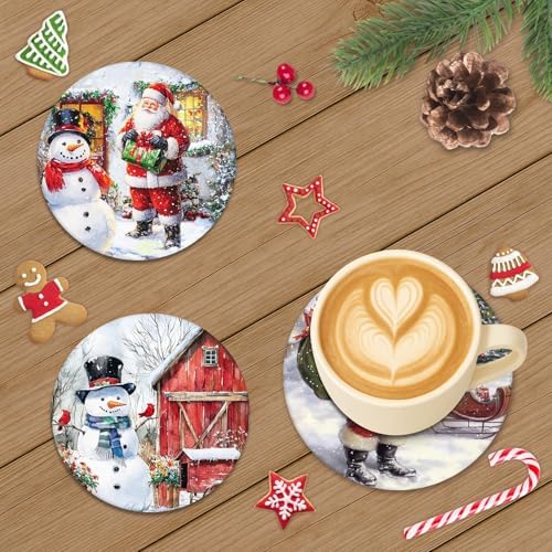 Britimes Christmas Coasters for Drinks, Set of 6 Ceramic Stone Santa