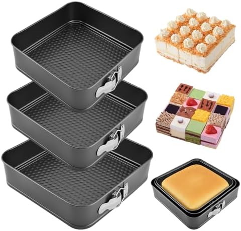 Springform Pan Set of 3 (9,10,11 Inch) - Square Shaped Leakproof