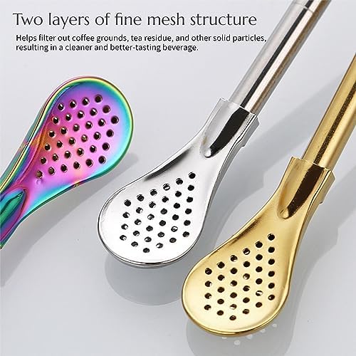 Stainless Steel Spoon Straw 4 Pack Reusable Filter