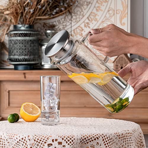 Set of 2 Glass Pitcher with Lid, 1800 ml Leak Proof,Glass Water Jugs